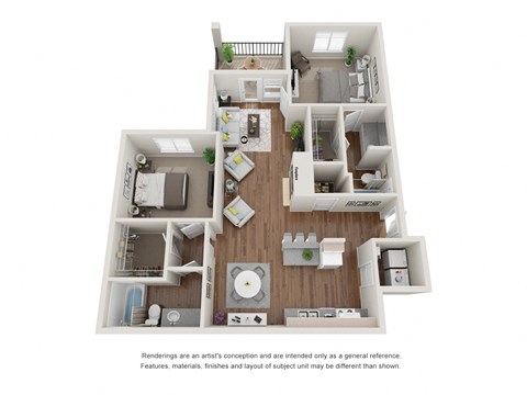 Floor plan for 2 beds, 2 baths, 1081 sqft